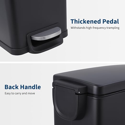 2 Slim Narrow Kitchen Trash Can with Lid, 10L+45L Stainless Steel Step Pedal Garbage Can, Soft Close & Stay Open Lid Design, Space Saving Trash Bin with Removable Inner Bucket for Kitchen, Bathroom
