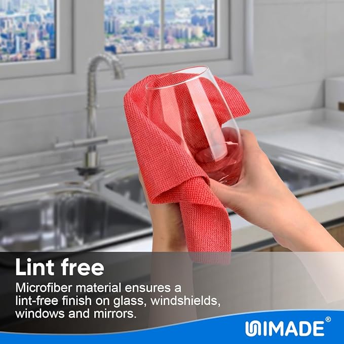 Microfiber Cleaning Cloth, 20 Pack Reusable Microfiber Towels | for Cars Lint Free Cleaning Shop Towel Rags for Home Kitchen Automotive Bar Mechanic Restaurant Garage, 11.5"x 11.5", Red