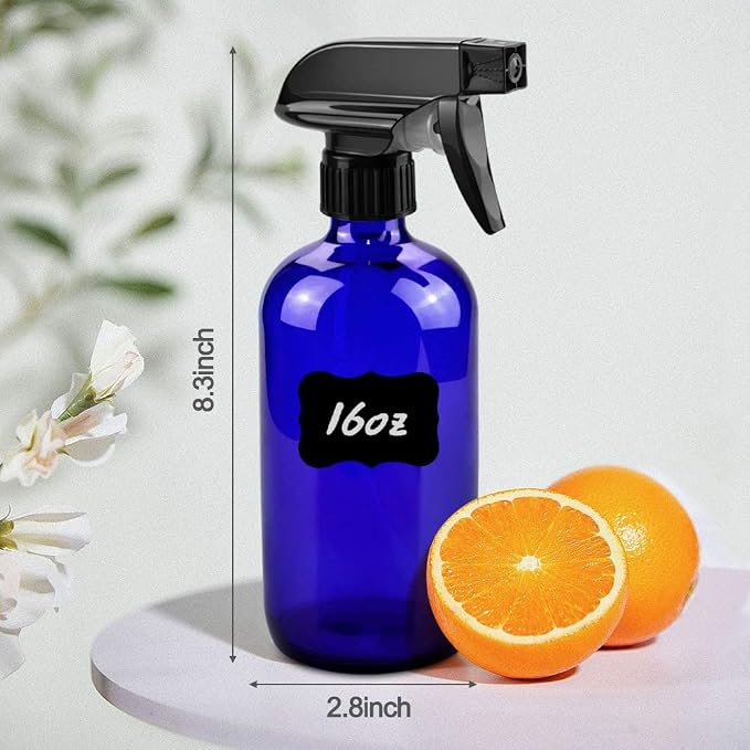 Glass Spray Bottles for Cleaning - 16 oz Refillable Spray Bottles for Hair | Blue Glass, Adjustable Nozzle, Refillable Container, Leak-proof, Spray Bottles for Hair, Cleaning Solutions, Plants, 1 Pack