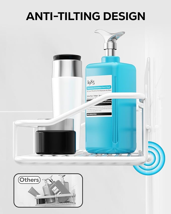 Nieifi Shower Caddy Adhesive, Shower Shelves, Shampoo Holder for Bathroom | Stainless steel, 2 pack, shower rack, shower organization, with hooks, rustproof, no drilling, razor holder, white