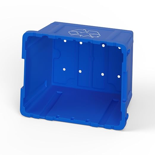 14 Gallon Rectangular Blue Recycling Bin | Inside Outside Curbside | Stackable Box for Paper Plastic