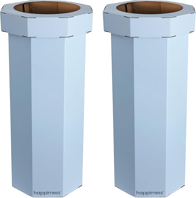 happimess Fleur 25 Gal Trash Can Bin, Tide Pool Blue, Set of 2 | Event Recycling, Traditional Classic Disposable Corrugated Cardboard, 32" Height, 16" Width, 16" Depth