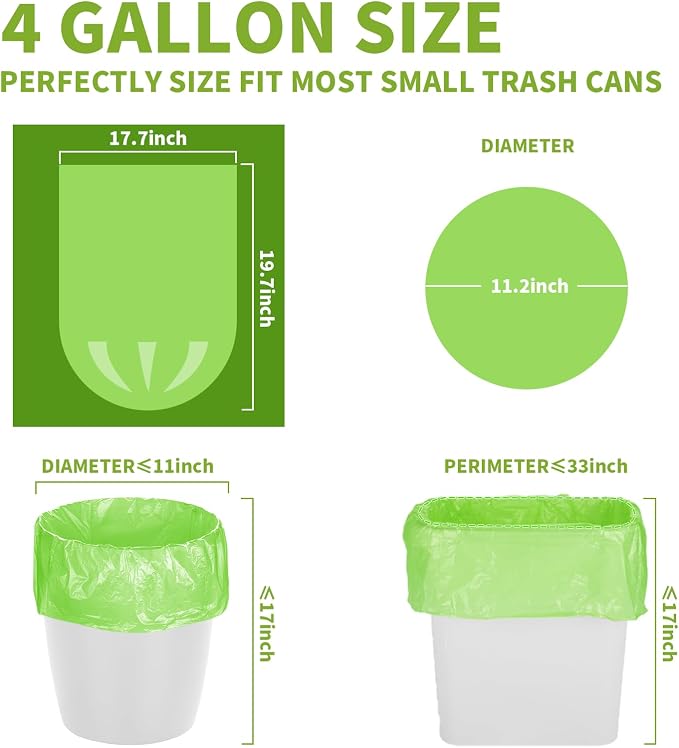 Magesh 105 Count 4 Gallon Small Trash Bags, Green, Transparent, Durable, Leak-Proof, Unscented, Easy to Use, Versatile, Outstanding Customer Service