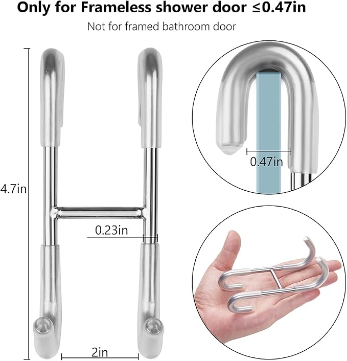 NINETREX Shower Door Hooks, Towel Hooks Frameless Glass Door, 2 Pack | Heavy Duty SUS 304 Stainless Steel, for Towels Squeegee Loofah Shaver Robe, Bathroom Storage, Brushed Nickel