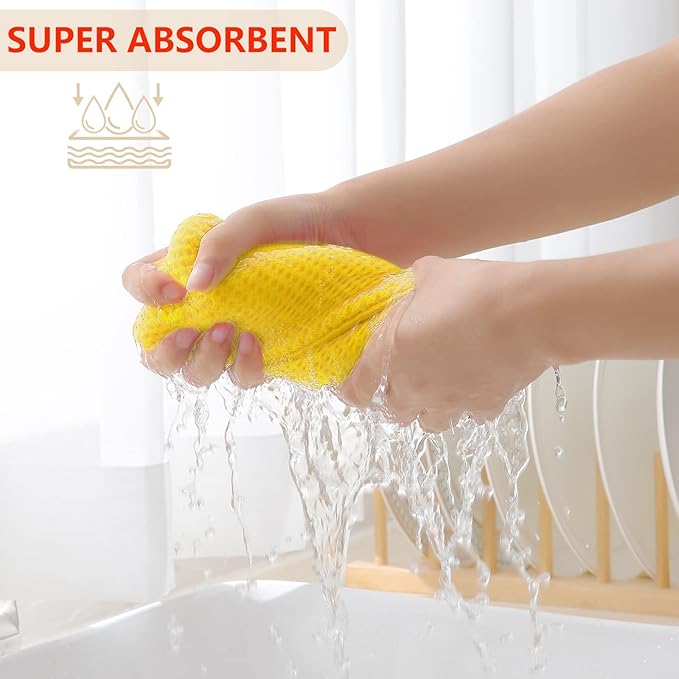 Homaxy 100% Cotton Waffle Weave Kitchen Dish Towels 4-Pack, Yellow | 13 x 28 Inches, Ultra Soft Absorbent Dish Towels, Quick Drying Cleaning Towels