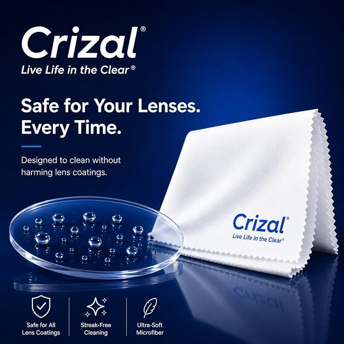 Crizal® Microfiber Eyeglass Cleaning Cloth – Finest Microfiber Cloth Available | Designed & Tested by CRIZAL® | Developed, Trusted and Safe for Advanced AR Lens Coatings | 4 Pack |