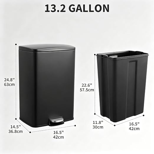 Takywep 13 Gallon/50L Stainless Steel Step Trash Can, Soft Close Pedal Garbage Bin with Detachable Inner Bucket, Fingerprint Resistant,Dual-Use Waste & Recycling Container for Home Kitchen, Bathroom