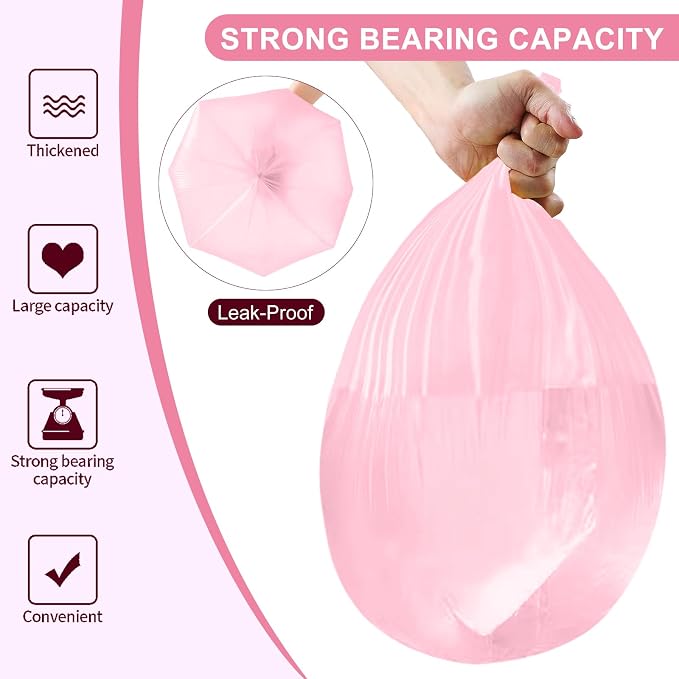 Strengthened 2.6 Gallon Small Trash Bags, 5 Rolls 100 Count, Pink | Strong Disposable Trash Bin Liners Fit 10 Liter Waste Cans. Garbage Bags for Kitchen Office Home Bedroom Garden Waste Bin