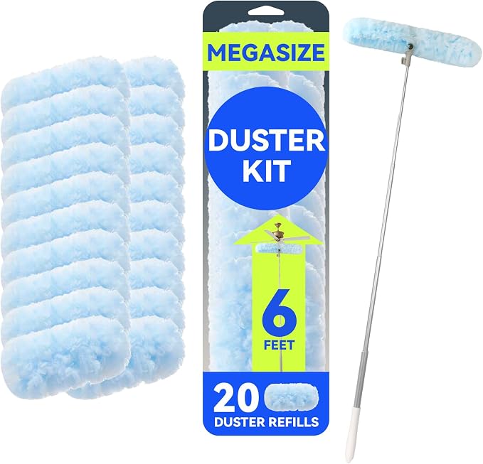 6 ft Duster Extended Handle with 20 Pcs Duster Refill for Swiffer | Duster with Extension Pole, Heavy Duty Duster Refills Kit for Ceiling Fan Blades, Cleaning, Furniture, Hard-to-Reach Area