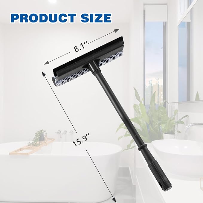 15.9" Window Squeegee for Car,2 in 1 Window Cleaner with Long Stainless Steel Handle,Sponge Car Squeegee for Gas Station, Glass,Shower,Outdoor High Window Cleaning (15.9")