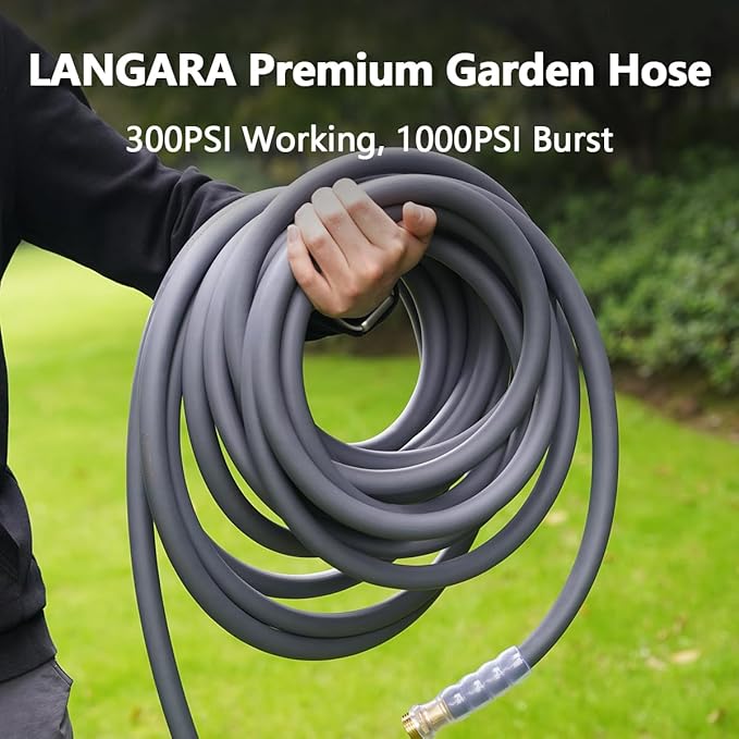 Heavy Duty Premium Garden Hose 50ft x 5/8", 300PSI Working, 1000PSI Burst, Hybrid Rubber Water Hose with Transparent Swivel Handle - Hot/Cold Water - Five Layered Braiding with Brass fittings (Grey)