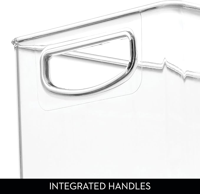 iDesign Plastic Stackable Pantry Bin with Handles, Set of 4, Clear | For Kitchen Cabinets or Fridge, Made in USA
