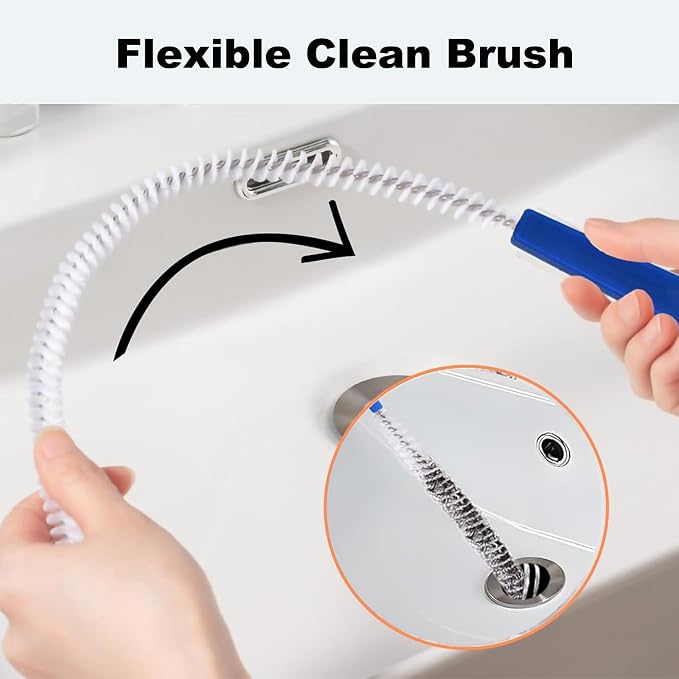 Drain Cleaning Brush 2pack,Clog Remover 23.6inch,Drain Hair Remover Tool | Pipe Brush Cleaner with Nylon Bristles, Sink Drain Cleaner for Toilet, Kitchen Sink, Bathroom Tub, Shower,Sewer Drain