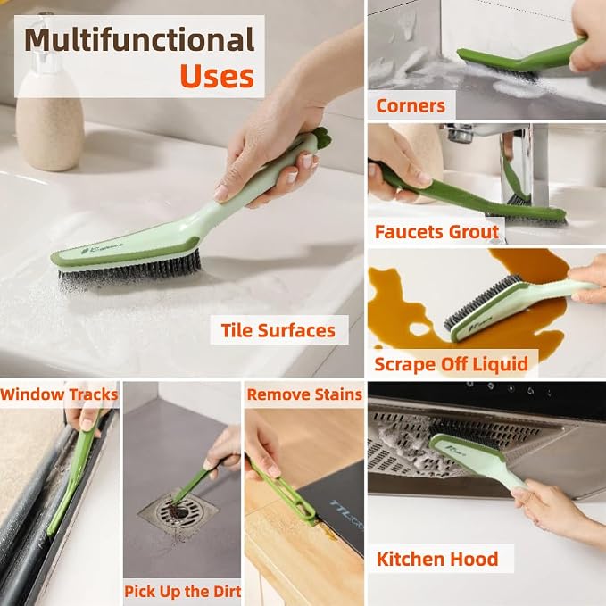 3-in-1 Detail Cleaning Brush, Crevice Grout Brush, Orange | Detachable Design Converts Between a Narrow Crevice Brush and Surface Scrubber, Ergonomic Grip & Hard Bristles for Deep Clean
