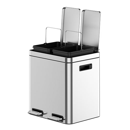 TrailBlaze Trash Can with Lids, 30L/8 Gal 2 Compartments Pedal Stainless Steel Kitchen Recyclingtrash Bin with Odor Seal， Removable Buckets, for Office Home Kitchen Garbage Can Trash Bin
