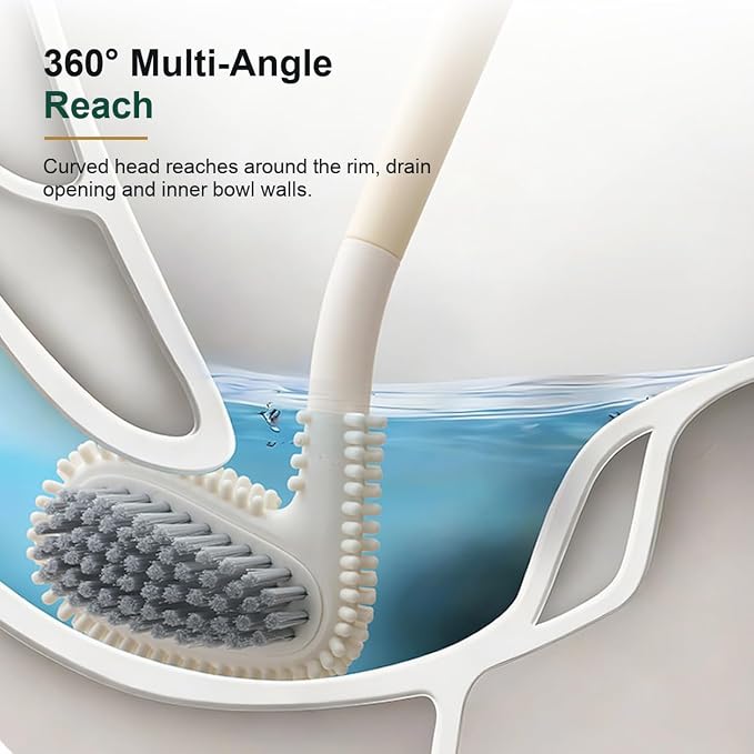 ZICO Golf-Shaped Toilet Brush with Wall-Mounted Holder, Dual-Sided TPR and Dense Bristle Brush Head, 360° Reach for Rim, Drain and Inner Bowl Cleaning, Cream Yellow Bathroom Cleaning Brush