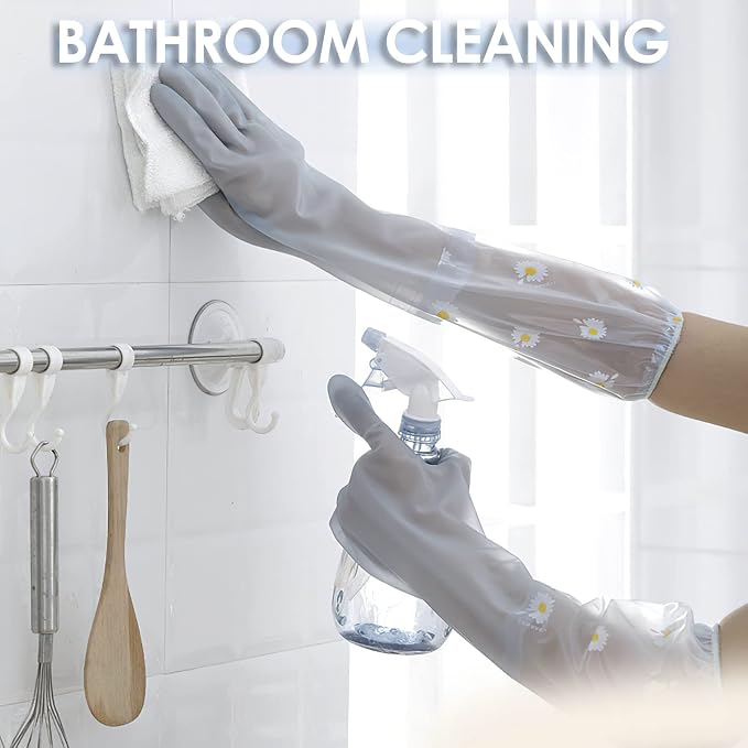 KAQ Dishwashing Cleaning Gloves 3 Pairs-Reusable Rubber Gloves Non-Slip Laundry Kitchen Gardening Household Gloves(Long Cuff)