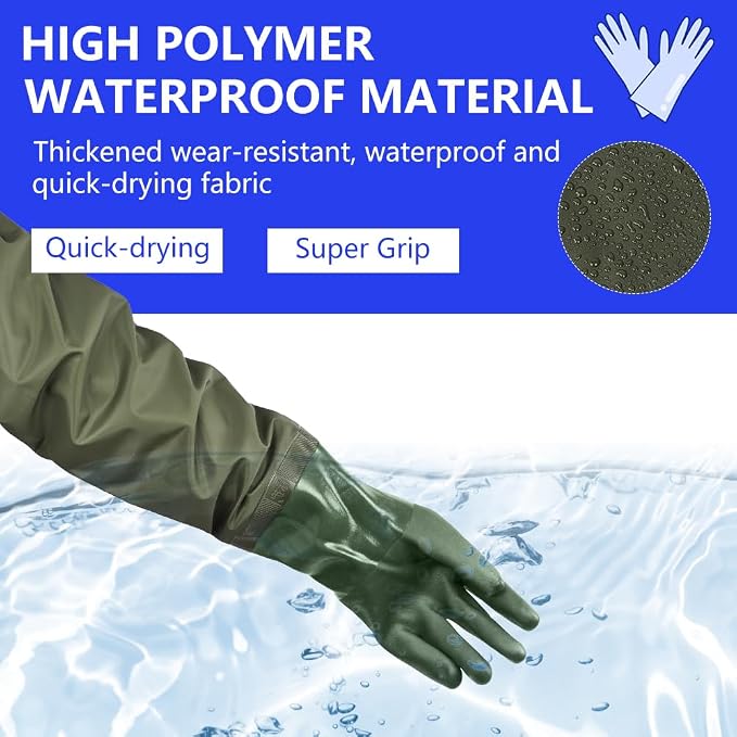 AUAUY 27" PVC Chemical Resistant Gloves, Long Rubber Gloves | Heavy Duty, Waterproof Reusable Long Sleeve Glove for Cleaning Suitable for Chemical, Acid, Alkali and Oil Work