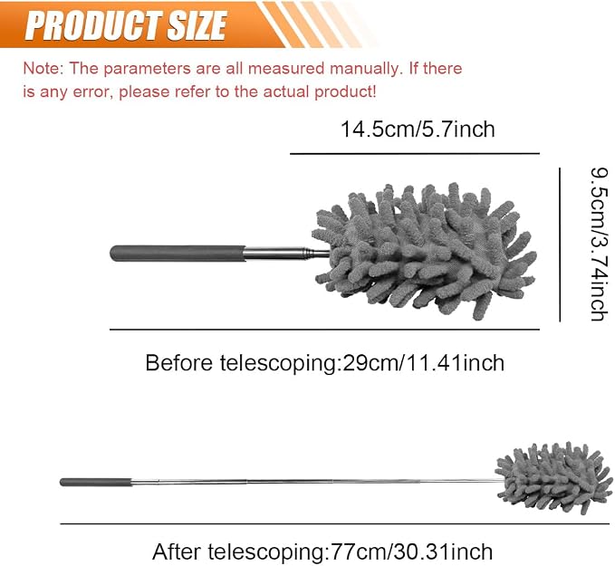 6PCS Microfiber Duster for Cleaning, Washable Chenille Hand Dusters with Extendable Telescoping Pole, Mini Car Interior Dusting Brush Tool for Auto Dash, Home, Office, Blinds(Gray)