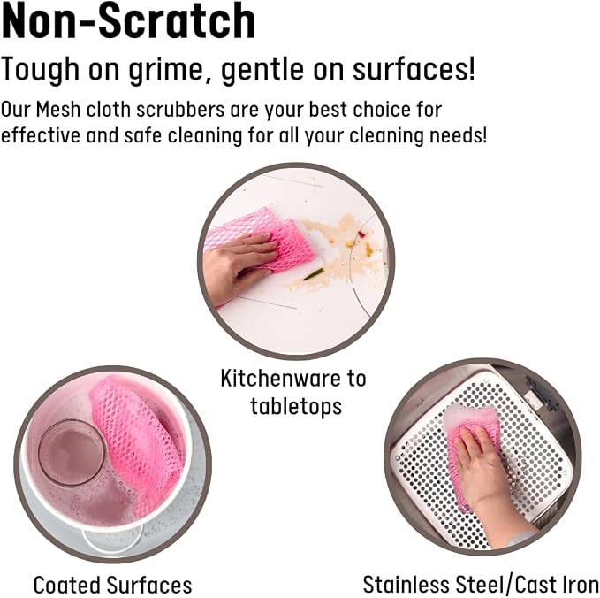 Unha's Mesh Dish Scrubber Cloths, 10 Pack, Reusable Kitchen Cleaner | Quick dry odor resistant polyester net for pots pans sinks cookware utensils stovetop grease residue and daily dishwashing