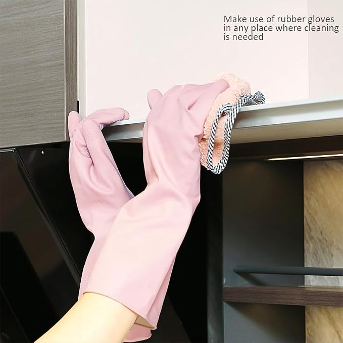 Alimat PluS Rubber Gloves Latex Free, Without Liner, 3 Pairs, Large | Reusable Dishwashing Gloves with Non Slip Embossed Texture, Waterproof Nitrile Cleaning Gloves for Laundry, Gardening