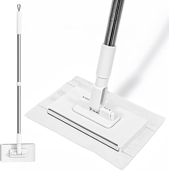 Multi-Purpose Mini Dust Mop, 39" Lightweight Small Kitchen Cleaning Tool | One-Click Grip, Great for Cabinet, Countertops & Walls, No-Touch, Use Paper Towels, Wipes & Rags, Traps & Locks Dust, Dirt