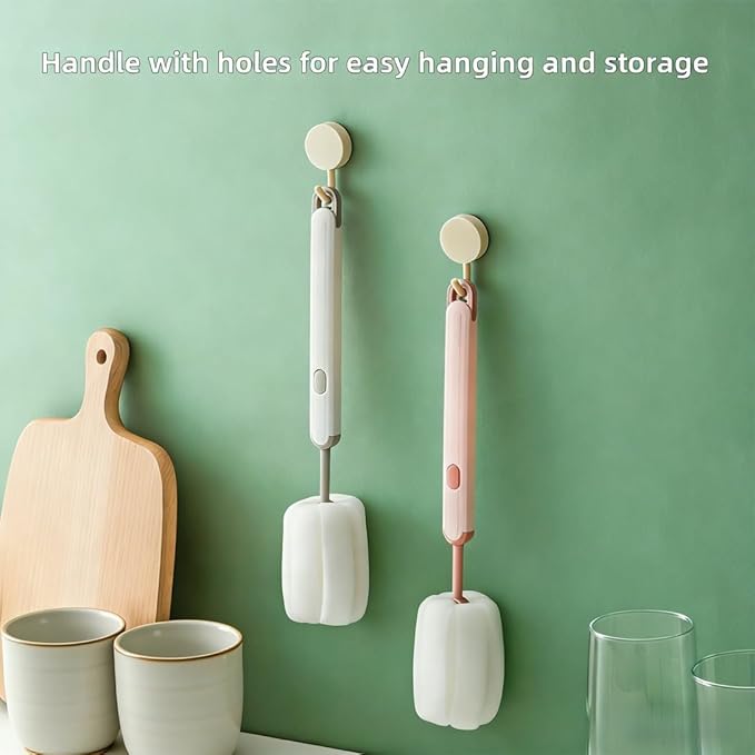 Bottle Brush Long Handle Cup Cleaner Brush Sponge Bottle Scrubber Detachable Handle Portable Sponge Cleaning Brush for Cups Wine Glasses Water Bottles Baby Bottles and Vacuum Flasks(3 PCS)