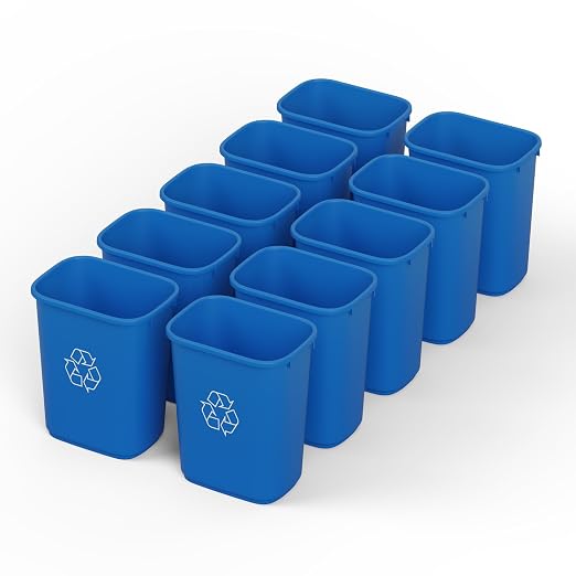 28 Qt. / 7 Gallon Blue Rectangular Recycling Wastebasket Trash Can | 10 Pack
