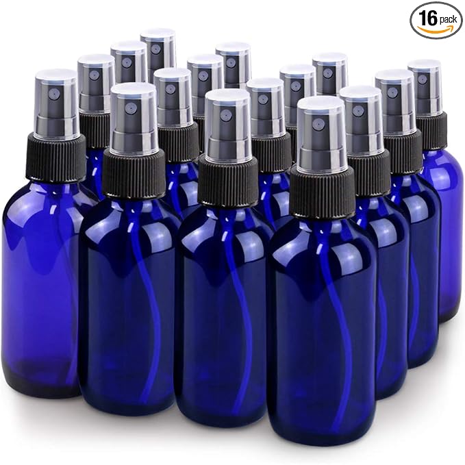 Spray Bottle, 4 oz Fine Mist Glass Spray Bottles, Little Refillable Liquid Containers for Watering Flowers Cleaning(16 Pack, Blue)