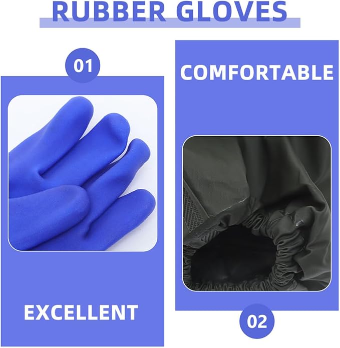 Waterproof Long Arm Rubber Gloves with Elbow-length Cuff, Blue Matte Finish, Reusable Protective Gloves for Kitchen Cleaning and Dishwashing, 2 Pairs