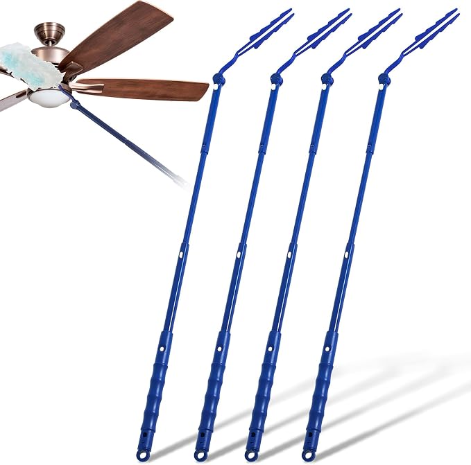 Colingmill 4 Pcs 3 ft Replacement Handles Compatible with Duster Refills | For Ceiling Fans, Blinds, Shelves, Windows, Long Extended Handle Only, Blue, Foldable, Durable PET, 270° Rotating Head