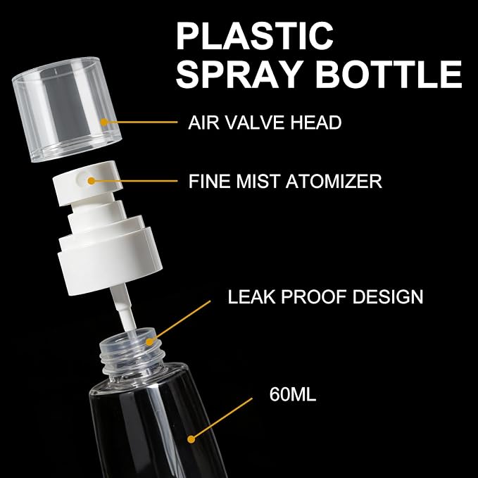 2 Pack Spray Bottles 2oz/60ml Leak Proof Fine Mist Small Empty Spray Bottle | Portable Refillable Containers Plastic Travel Bottles for Hair Spray Toners Facial Moisturizing Cleaning Solution