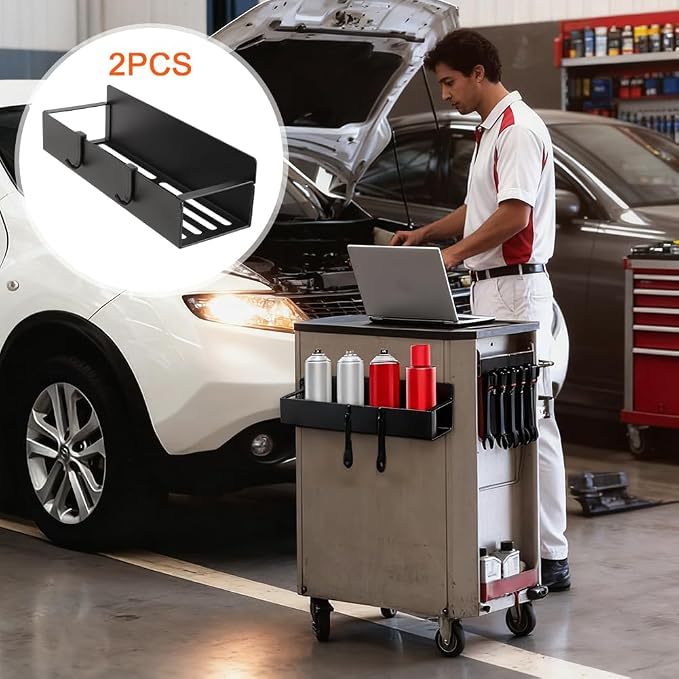 2 Pcs Magnetic Spray Can Holder with Hooks, Magnet Toolbox Holder, Wall Mounted Spray Bottle Rack, Paint Can Organizer, Tool Box Storage Rack for Garage, Mechanic, Workshop and Home