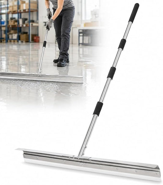 Floor Squeegee for Concrete, Heavy-Duty 33.4" Silicone Blade | 63" Stainless Handle for Effortless Water Removal. Anti-splash Curved Baffle for Garages, Shops & Warehouses