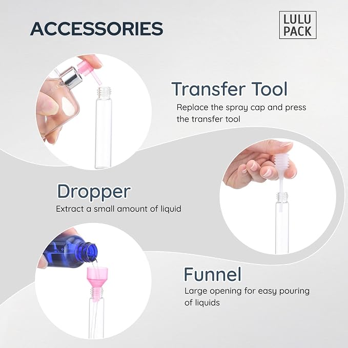 Lulupack Travel Perfume Bottle Refillable - Cologne Spray Atomizer Mini - Small Travel Size Sprayer Empty for Refill Sample Container - Portable Fragrance Decant Dispenser Men Women 8ml 4PCS Silver