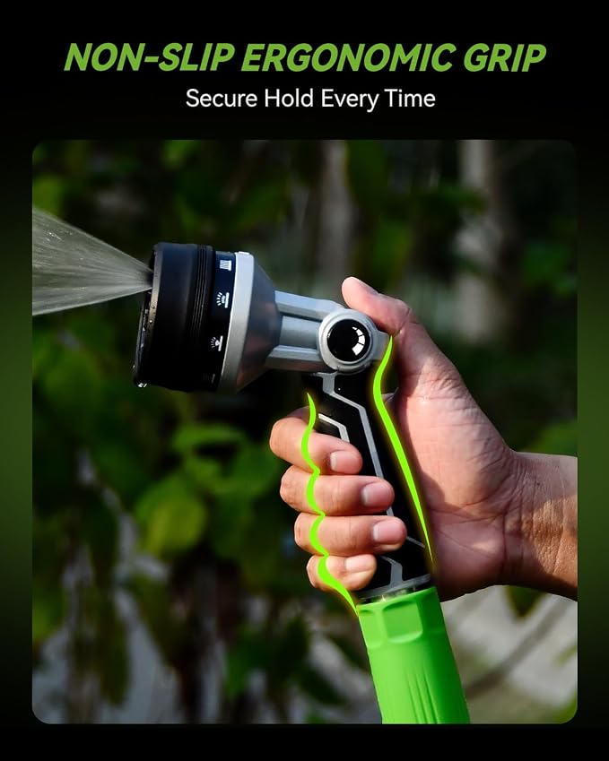 RAINPOINT Full-Metal Garden Hose Nozzle, Heavy Duty Water Hose Nozzle Sprayer With 10 Adjustable Patterns & High Flow,Thumb Control For Flow Adjustment, Ideal For Watering, Washing, Matte Black-2PCS