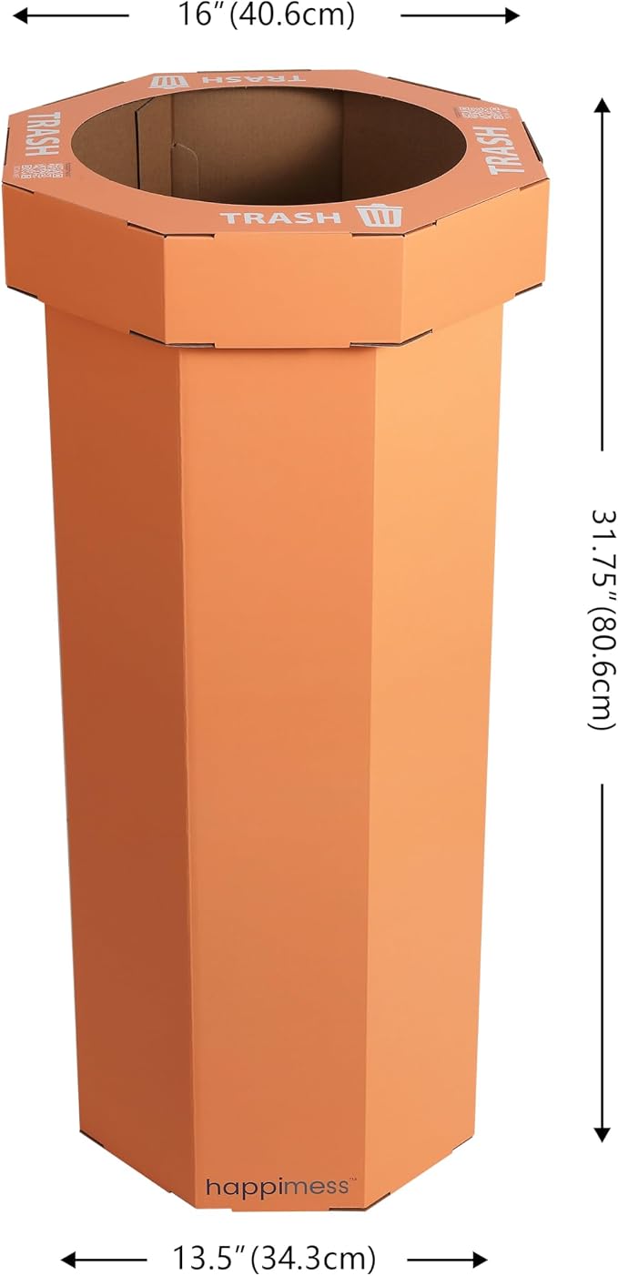 happimess Fleur 25 Gal Trash Can Bin, Carrot Cake, Set of 2 | Event Recycling, Traditional Classic Disposable Corrugated Cardboard, 32" Height, 16" Width, 16" Depth