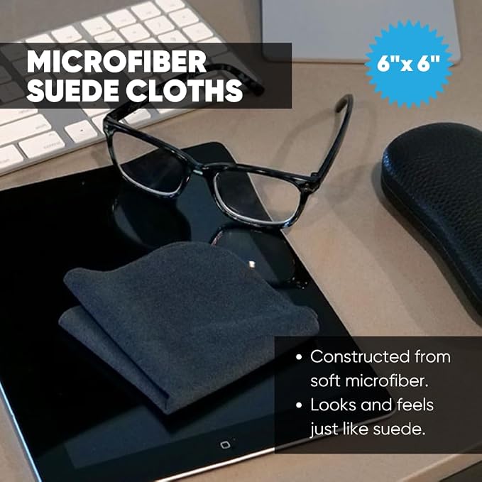 Premium Lens Glasses Cleaning Cloth by Microfiber Wholesale | Black | 6”x6” | 10pk | Soft Microfiber Suede | Travel Size Reusable | No Lint Scratch-Free Durable | Lenses Glasses Phones