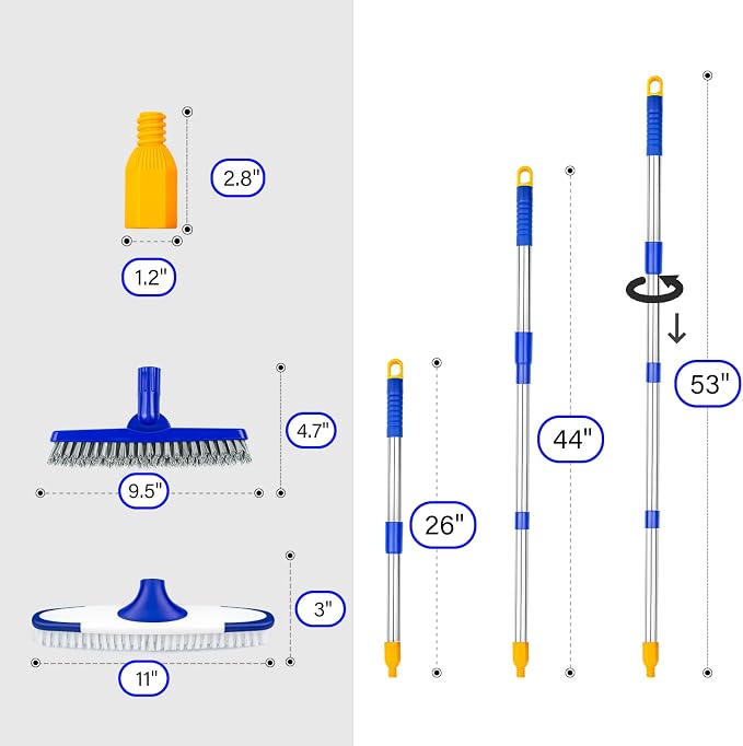 Grout & Scrub Brush Combo, Floor Scrubber with Long Handle, Multi-Purpose Stiff Bristles Cleaning Brush Set for Tile, Grout, Deck, Kitchen, Shower Floor (2 Pcs)