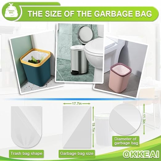 OKKEAI Small Trash Bags White 4 Gallon Bathroom Garbage Bags, 150 Count | Strong Trash Bags with, Wastebasket Liners for Office and Home Use