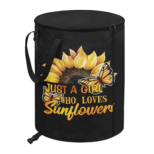 BIGCARJOB Sunflower Quotes Big Trash Can with Lid, 22.83x17.71, Outdoor Recycling Bin Large Trash Can Outside Garbage Storage Bag for Camping Travel Beach