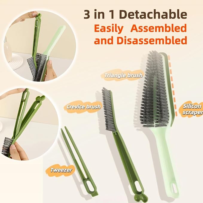 3-in-1 Detail Cleaning Brush, Crevice Grout Brush, Orange | Detachable Design Converts Between a Narrow Crevice Brush and Surface Scrubber, Ergonomic Grip & Hard Bristles for Deep Clean