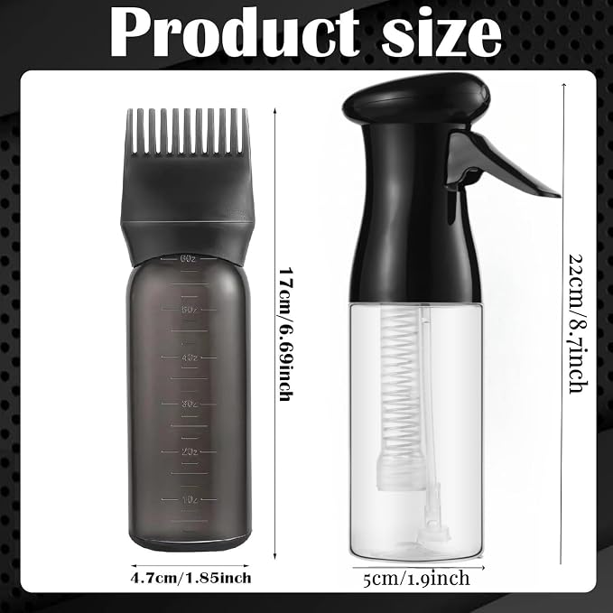 2 Pack Continuous Hair Spray Bottle and Oil Applicator for Hair Dye & Scalp | Leak Proof, Water Mister for Hairstyling, Cleaning, Planting, 2 Types Plastic Bottles for Coloring, Home Salon Use