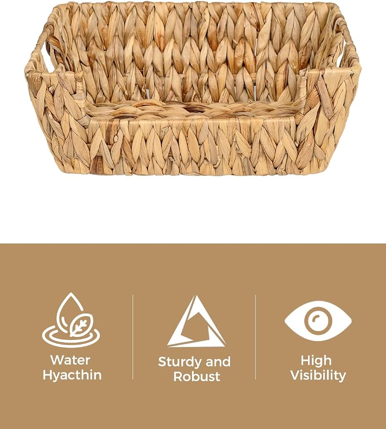 StorageWorks Pantry Baskets for Organizing, Storage Baskets, Water Hyacinth | Pantry Baskets for Patato and Onion Storage, Stackable Wicker Basket Organizer for Shelf, Woven Basket for Storage, 2-Pack