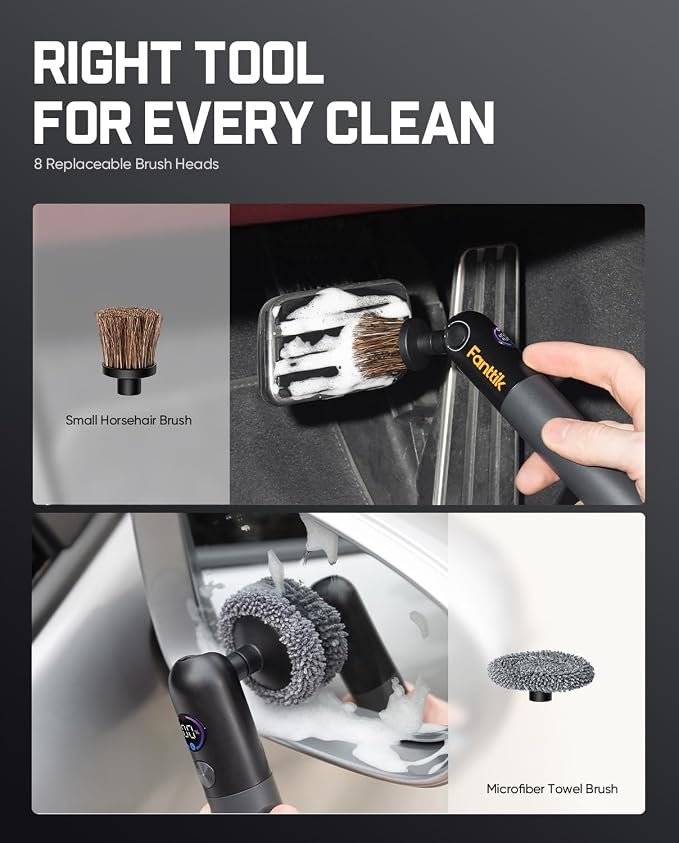 Fanttik Flip G10 Nano AutoCare Electric Car Interior Detailing Brush | Cordless, Dual-Speed with 8 Brush Heads, Adjustable Angle & Smart Display, IPX7 Waterproof for Deep Car Cleaning
