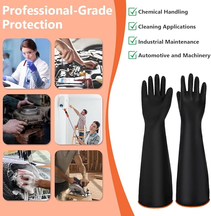 AUAUY 14"/22" Chemical Resistant Gloves, Reusable Heavy-Duty Rubber Gloves | 1 Pair Non-Slip Long Cleaning Gloves, Waterproof and Breathable, Resist Strong Acid, Alkali and Oil for Household Industry