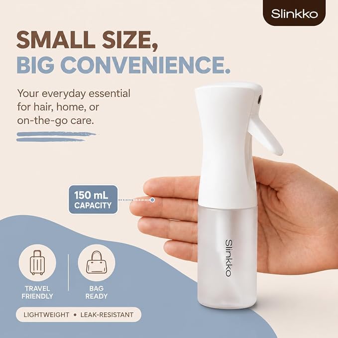 Continuous Spray Bottle for Hair - 150ml Matte White Ultra Fine Continuous Mist Spray Bottle - Refillable Mini Water Spray Bottle for Hair Salon Styling & Plant Misters for Inside