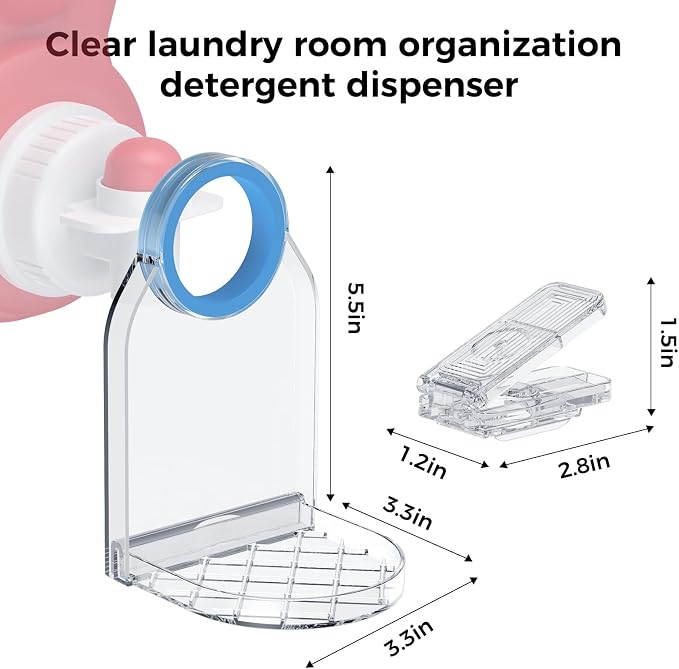 Laundry Detergent Dispenser Cup Holder & Nozzle Force-Saving Switch, Drip Catcher, Soap Dispenser, laundry room organization decor (Clear 2 Pack)