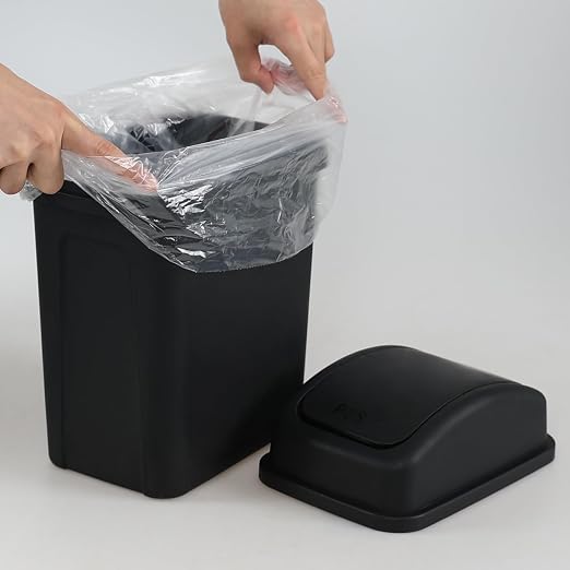 1.8 Gallon Swing Top Trash Can, Small Swing Garbage Can, Black