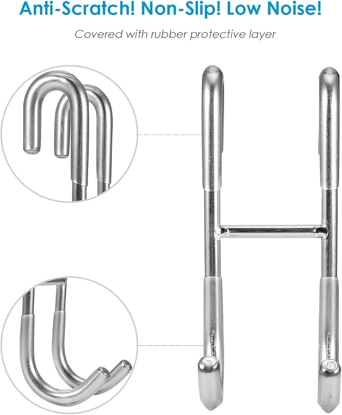 Simtive Shower Door Hooks (4-Pack), Towel Hooks for Bathroom Frameless Glass Door, Shower Squeegee Hooks, Silver